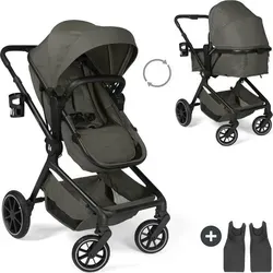 Hauck 2in1 Kinderwagen Convert N Care - Olive - Grün - Vielseitiger 2in1 Kinderwagen für ab Geburt bis ca. 4 Jahre. Mit einfachem Faltmechanismus und umbaubarer Babywanne in Buggysitz. Ideal für Stadt und leichtes Gelände, bietet höchsten Komfort und Sicherheit.