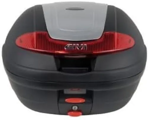 GIVI VISION E340N Topcase - 34 Liter Topcase in Schwarz mit roten Reflektoren, ideal für Motorradreisen, ausgestattet mit MONOLOCK System für einfache Handhabung.