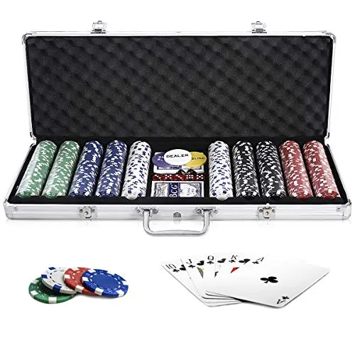 COSTWAY Pokerkoffer Set mit 500 Laser-Chips und Alukoffer