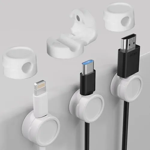 Teouuas 6 Stück Magnetische Kabelhalter, 180° Drehbar & Twist-Lock Kabelhalter Selbstklebend, Kabelclips Selbstklebend, Geeignet für Den Täglichen Gebrauch Wie Usb-Ladekabel, Stromkabel (Weiß)