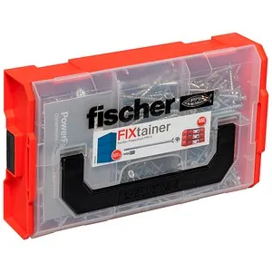 fischer FixTainer PowerFast II Spanplattenschraube - Vorsortierte Sortimentsbox mit 525 Schrauben und 2 Bits, ideal für schnelle und flexible Montage bei Bauprojekten dank optimierter Gewindesteigung.