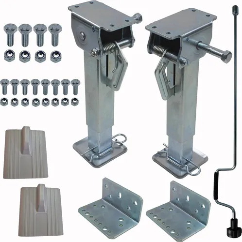 Kurbelstütze Hubmatic für Wohnmobile und Wohnwagen - Campingausrüstung mit zwei robusten, feuerverzinkten Kurbelstützen. Maximale Hebekraft von 500 kg pro Stütze, ideal zur sicheren Abstützung von Wohnmobilen und Wohnwagen.