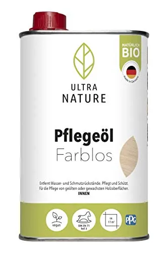 ULTRA NATURE Pflegeöl 0,5L, Farblos, Vegan, Bio, Lösemittelfrei, Holzpflege, Holzöl, Fußbodenöl, Möbelöl