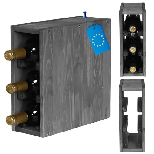 MODO24 Flaschenregal für 3 Flaschen aus Massivholz - Modulares Weinregal in Grau, bietet flexible Gestaltungsmöglichkeiten für Ihre Weinsammlung. Stabil und stilvoll, ideal für Küchen, Weinkeller oder Restaurants. Maße: 30x12x30 cm.