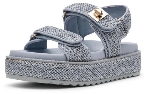 STEVE MADDEN Plateausandaletten in Blau - Größe 38 - Stylische Plateausandaletten in Blau mit 4 cm Absatzhöhe. Ideal für den casual Look, aus hochwertigem Textil und mit bequemem Klettverschluss. Perfekt für den Sommer!