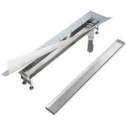 Aquabad® Duschrinne SDS Premium Edelstahl Duschablauf, Haarsieb, Viega-Siphon, Komplett-Set, Blende: Befliesbar silberfarben 6.6 cm x 100 cm