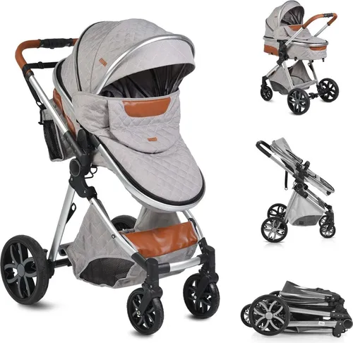Moni Kinderwagen Alma mit umkehrbarem Sitz - Robuster Kinderwagen für Neugeborene bis 15 kg. Die Tragetasche verwandelt sich schnell in einen Sportsitz und bietet Flexibilität für Eltern und Kind.