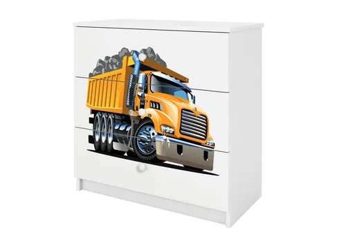 Raumhirsch Furniture Kinderregal mit Motiv Lastwagen - Regale für Kinderzimmer, stabile Konstruktion mit 3 geräumigen Schubladen für optimale Aufbewahrung von Spielzeug und Kleidung.