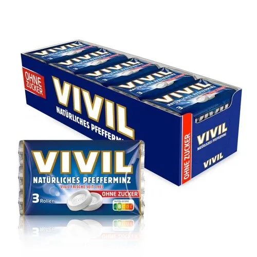 VIVIL Natürliches Pfefferminz Pastillen ohne Zucker | 20 x 3er Pack