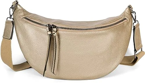 styleBREAKER Damen Halbmond Crossbody Schultertasche in Gold - Modische Damen-Schultertasche mit abnehmbarem, verstellbarem Schultergurt – vielseitig tragbar als Umhängetasche oder Crossbag.