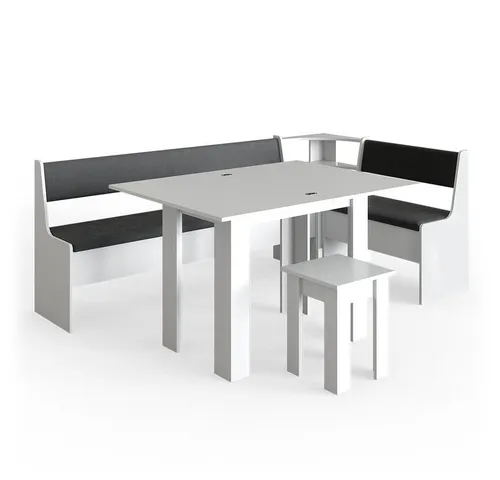 Vicco Eckbankgruppe Roman Weiß 210x120cm - Essgruppen mit kratzfester Melaminharzbeschichtung und ausziehbarer Tischplatte für flexible Nutzung im Esszimmer.