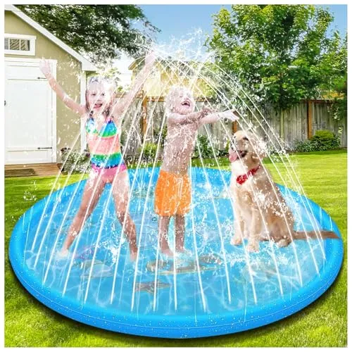 GLINKADO Splash Pad,170cm Sprinkler Wasser-Spielmatte Splash,Sprinkler mit Antirutschfunktion, Wasserspielmatte Sommer, Garten,Wasserspielzeug für Jungen und Mädchen,Hunde und Haustiere