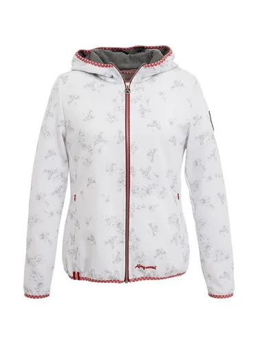 Almgwand Frühmesser Kapuzenjacke offwhite-rosé (46-80) - Stylische Outdoor Freizeitjacke für Damen mit verspieltem Blumenmuster und Hirschen, aus funktionalem Stretchmaterial für optimale Bewegungsfreiheit und Komfort.