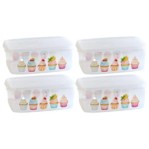 MiraHome Keksdosen 4er Set transparent mit Cupcakes-Design 2,5L – Rechteckige Plätzchendosen – Ideal als Keksdose für Weihnachten – Plätzchendose für die Weihnachtszeit