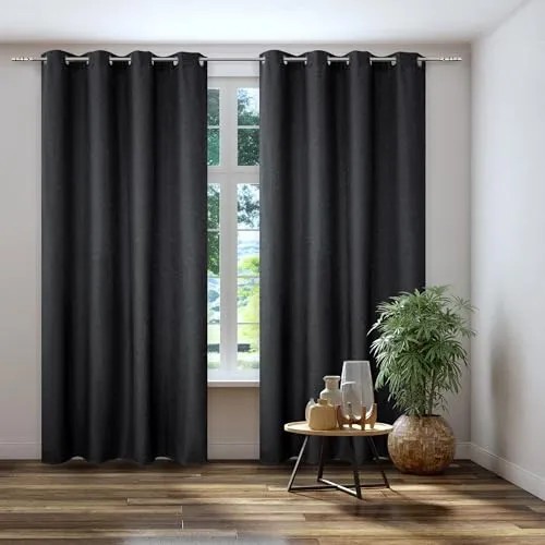 Kutti Vorhang Dimout, Ösen, grau 140 cm x 245 cm - Gardinen mit Verdunkelungs- und Thermo-Eigenschaften, energiesparend und geräuschdämpfend für ein angenehmes Raumklima.
