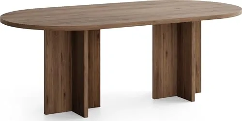 WFL GROUP Ovaler Esstisch – Esszimmertisch, Küchentisch für 8 Personen – Modernes Minimalistisches Design – 200 x 90 cm – Nussbaum Braun