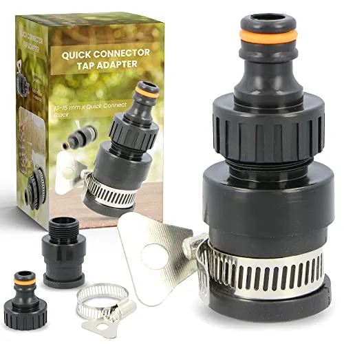 Wasserhahn-Adapter Schnellverbinder 13-15mm Aussenhahn Adapter Wasserhahnanschluss Schlauchverbinder Schlauchkupplung Kunststoff Gartenschlauch Metallklemme Gummidichtmasse Hausbewässerung Anschluss