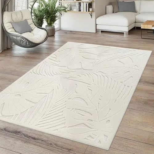 TT Home In-& Outdoor Teppich Wetterfest Balkon Küche Wohnzimmerteppich Boho Motiv Floral Unifarben Blätter Palmen Moderne Deko, Größe:60x100 cm