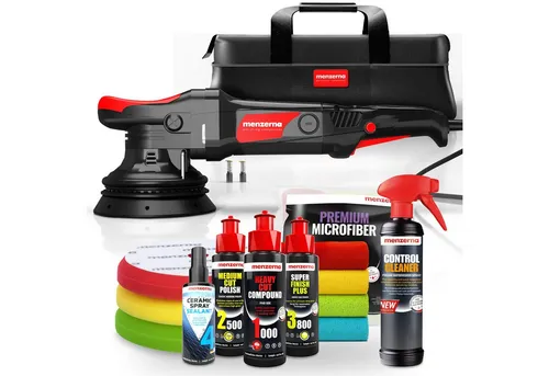 Menzerna Auto Politur Set | Exzenter Poliermaschine MZ-XR mit 125mm Stützteller - Leistungsstarke Exzenter-Poliermaschine mit 720 W und 15 mm Hub. Ideal für Kratzerentfernung und perfekten Glanz. Komplettset mit hochwertigen Polierpads und Mikrofasertüchern für professionelle Ergebnisse.