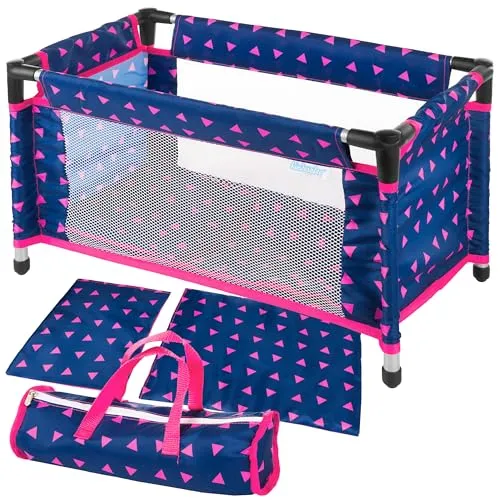 Kinderplay Puppenbett - Reisebett mit Tasche für Puppen - Puppenbetten für kreative Spiele, traditionelles Design mit Netzpanelen für Sicherheit. Leicht transportierbar in praktischer Tasche, ideal für kleine Puppenmamas.