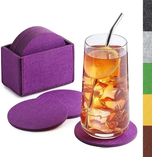 Loco Bird Getränkeuntersetzer 10er Set inkl. Box rund aus Filz, Zubehör für Getränke, Tassen, Bar, Glas, Design Glasuntersetzer, Premium Tischuntersetzer Filzuntersetzer