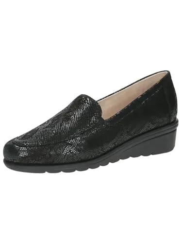 CAPRICE Damen Slipper aus Leder mit Keilabsatz, Schwarz (Black Reptile), 40 EU