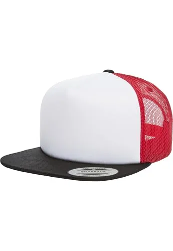 Flexfit Cap Foam Trucker with White Front, blk/wht/red, one Size, 6005FW