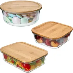 Ritzenhoff & Breker Frischhaltedose Esperanza 3x - Frischhaltedosen aus Glas mit Holzdeckel, stilvoll und nachhaltig für die Aufbewahrung von Lebensmitteln