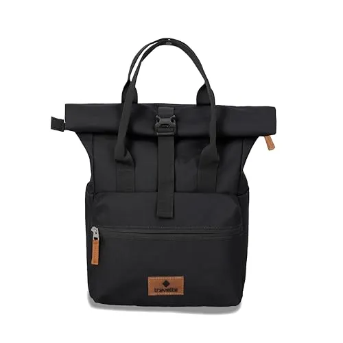 travelite Basic Short Handle Rollup Backpack 11L - Schwarz - Rucksack mit Laptopfach, flexibles Volumen und hoher Tragekomfort dank gepolsterter Schultergurte. Ideal für Alltag und Reisen.