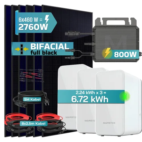 SUNNIVA® 2760W Balkonkraftwerk mit 6,72 kWh Speicher - Effizientes Balkonkraftwerk für Heim und Garten, ausgestattet mit korrosionsbeständigen, monokristallinen Solarmodulen und einem leistungsstarken MARSTEK Mikroinverter für nachhaltige Energieerzeugung.