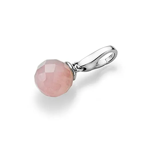 Giorgio Martello Milano Charm Rosenquarz Kugel - Eleganter Anhänger für Damen aus 925 Sterling Silber mit einer symbolträchtigen, rosa facettierten Rosenquarz Kugel für Liebe und Harmonie.