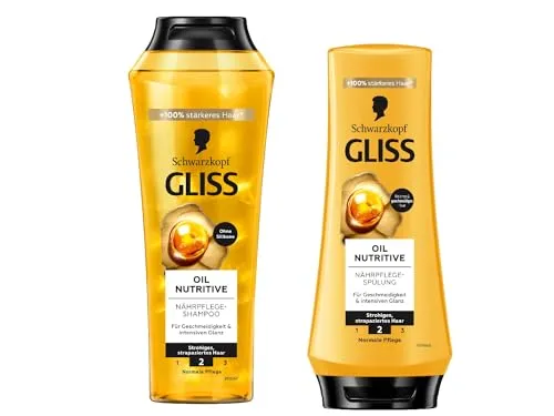 Gliss Shampoo Oil Nutritive (250 ml) Haarshampoo mit Omega 9 & Marula-Öl, Pflegeshampoo für Geschmeidigkeit und Glanz & Spülung Oil Nutritive (200 ml) Haarspülung Pflegespülung