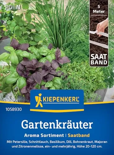 Produktbild Kiepenkerl Gartenkräutersamen Aroma Sortiment 1058930 – Saatband mit der perfekten Kräutermischung für frische Gerichte. Entdecken Sie das Aromatische Sortiment der Gartenkräuter.