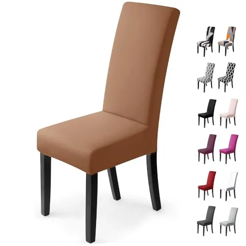 Stuhlhussen 6Stück,Stretch-Stuhlbezug elastische moderne Husse Elasthan Stretchhusse Stuhlbezug Stuhlüberzug.bi-elastic Spannbezug,sehr pflegeleicht und langlebig Universal(6 StückSilber-Beige-stein)