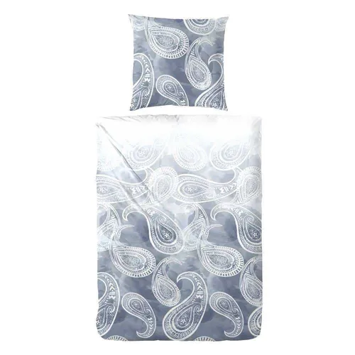 Hahn Mako-Satin Bettwäsche Floralmuster Silber Anthrazit Anthrazit 135x200 cm + 80x80 cm