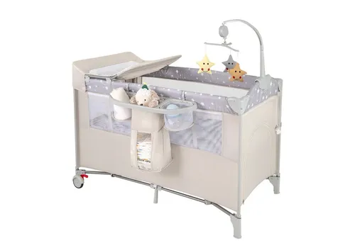 COSTWAY Baby-Reisebett 2 Ebenen 4 in 1 Babybett, mit Matratze & Spieluhr