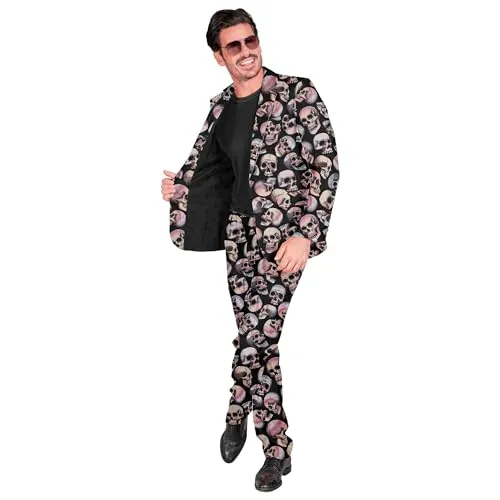 W WIDMANN MILANO Party Fashion Anzug - Kostüm-Outfits für Erwachsene, auffälliger Totenkopf-Anzug mit UV-Leuchteffekt, ideal für Halloween und Fasching, inklusive Jackett und Hose in Größe XL.