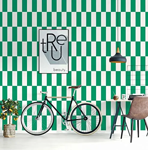New Walls Retro Tapete 70er Jahre Vierecke Grün Weiß Vliestapete grafisches Muster leicht strukturiert & matt | 10,05 x 0,53 m