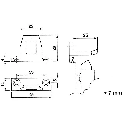 Schließblech für Überschlagshöhe 7 mm, Aluminium pulverbeschichtet RAL 9010