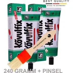 Kövulfix Kontaktkleber Set 240g – 2 Tuben + Pinsel – Schuhkleber wasserfest & flexibel – starker Alleskleber für Leder, Gummi, Textil, Outd...
