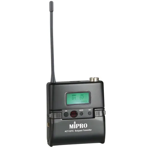 Mipro ACT-32TC Taschensender - Robuster Taschensender mit automatischer Frequenzsynchronisation und LCD-Display. Ideal für professionelle Anwendungen, einfaches Laden über die Ladestation.
