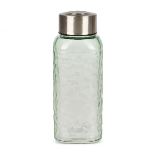 Vintage Glasflasche 300 ml auslaufsicher, kleine Wasserflasche mit Edelstahl-Deckel, Trinkflasche Glas für Smoothies, Shots, Saft & Meal Prep, gefärbtes Glas mit Diamantstruktur, Pastelltöne, Grün