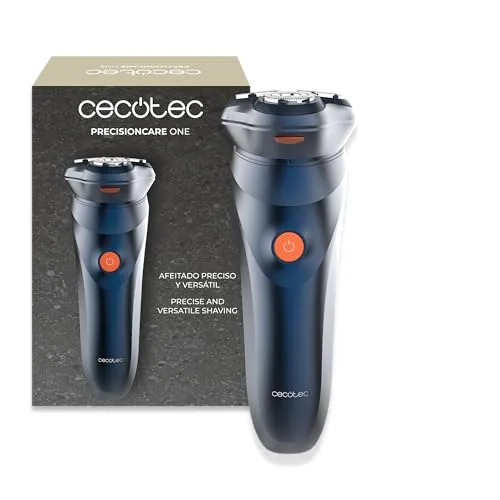 Cecotec Elektrorasierer PrecisionCare One. Edelstahl-Doppelringklingen, 75 Min Akku, IPX7, Schwimmkopf, Selbstschärfend, Lade-Reminder + Sperre, Rutschfester Griff, Konturen-Trimmer Für Präzise Rasur