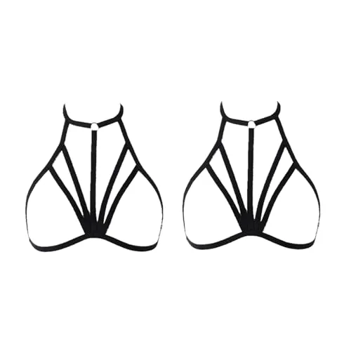 ShanBye Damen Sexy Body Lingerie,2 PCS Erotische Dessous Büstenhalter Käfig Damen Ungepolstert Bralette Neckholder Verband Reizwäsche für Damen Festival Club Party Wear