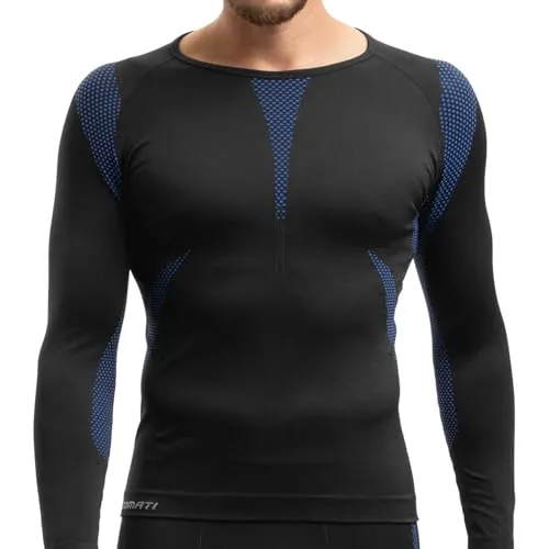 Gomati Herren Thermo Unterhemd Seamless Funktionswäsche schnelltrocknend - Blau L-XL