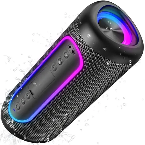 UOHHBOE Bluetooth Lautsprecher 30W Dual-Lautsprecher Kräftiger Bass Bluetooth 5.4 IPX5 Wasserdicht 30 Stunden Akkulaufzeit TWS USB-C RGB-Lichter mit Mikrofon Anrufe Party Zuhause