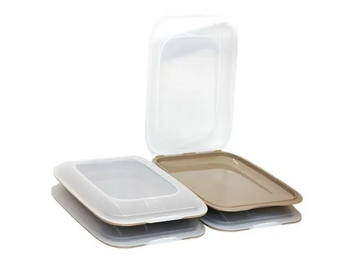 Engelland Frischhaltedose Aufschnittdosen, Aufschnittbox, PP-Kunststoff, BPA-frei, (Vorteils-Set, 4-tlg., mit transparentem Deckel), stapelbar, platzsparend, Ordnung im Kühlschrank, Organizer, Stapelbox