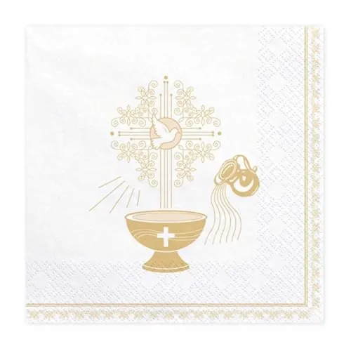 partydeco Papierserviette, Servietten 33x33cm mit Motiv Kelch und Kreuz 20 Stück weiß / gold