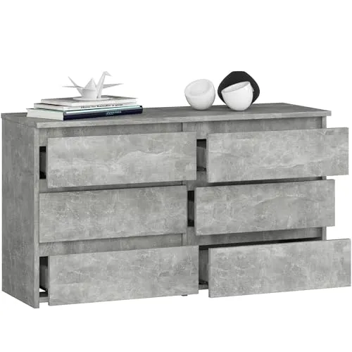 BDW - Kommode mit 6 Schubladen - 100 cm breit, 57 cm hoch - Schrank, Sideboard, Mehrzweck-, Schuhschrank, Schubladenkommode, Aktenschrank - Wohn-, Schlafzimmer, Flur - Beton