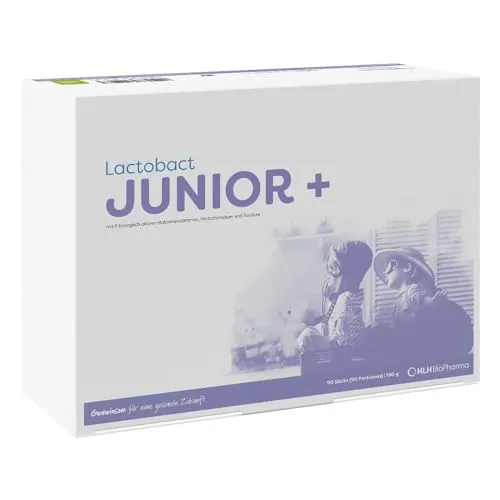 Lactobact Junior+ 90-Tage-Packung 180 G - Nahrungsergänzungsmittel mit 6 probiotischen Bakterienkulturen, ideal für Kinder zur Unterstützung der Darmflora, glutenfrei und ohne tierische Eiweiße.